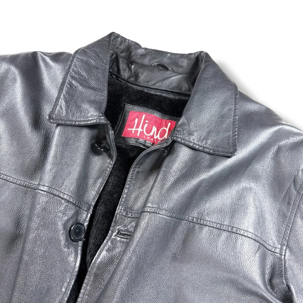 VTG Hind Leather Jacket Mens 3XL Black‎ Genuine Leather Faux Fur Lined Coat